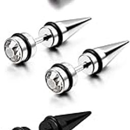 12PCS Stainless Steel Fake Tapers Mens Earrings Illusion Tunnel Cheater Piercing Jewelry Fake Gauge Fake Earrings Spike Stud Earrings Set for Men Women-image-2