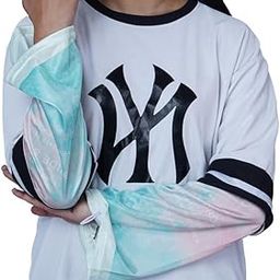 Flower Printed Ice Silk Sleeve, UV Protection Sun Long Loose Arm Sleeves, Thin Cooling Sleeve with Thumb Hole for Women (Color : Blue, Size : One Size)-image-56