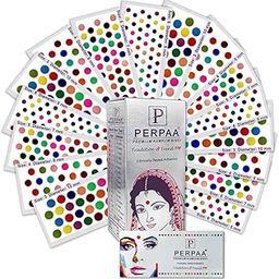 PERPAA Velvet Round Sticker Kumkum Organic Multi Color Bindi for Women Box of 16 Flaps with Different Size - Pottu for Women-image-11