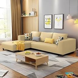 Casaliving Minta LHS 4 Seater L Shape Sofa Set for Living Room (Cream Fabric) Premium Fabric Sofa-Cream Colour Sofa-image-53