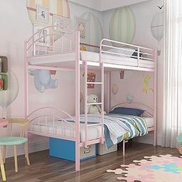 METALMASTER Twin Loft Single Metal Bunk Bed, Space Saving Design (Mattress Not Included) (Pink)-picture-6