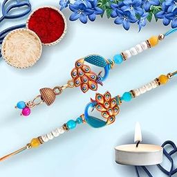 DRYPHON Dancing Peacock Rakhi for Brother and Bhabhi | Lumba Rakhi for Bhabhi & Matching Rakhi Set for Bhai with Roli Chawal Tilak Set and Tealight Candle | Rakhi Set for Bhaiya Bhabhi (LMB-04)-image-58
