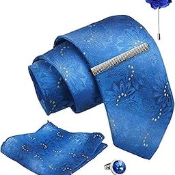 Tie for Men – Self Silk Neck Ties Set with Cufflinks Flower Pin, Pocket Square & Black Gift Box, Combo Necktie Sets for Office Wear, Formal Suits & Weddings (Elegant Blue, NXPLX_141)-image-76