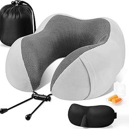 KHUMARI Travel Pillow Memory Foam Pillow, Neck & Head Support, with Storage Bag, Sleep Mask, Earplugs, Grey, Standard-image-56