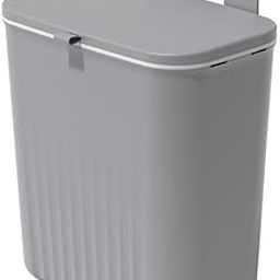 Meneflix 2.4 Gal Hanging Open-Top Trash Can For Kitchen Cabinet Door With Lid, Small Under Sink Garbage Can For Bathroom, Wall Mounted Counter Waste Trash Bin, Plastic (GREY)-18