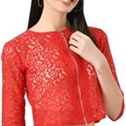Women's Stylish Net Shrug Clousre Zipper Details-picture-10