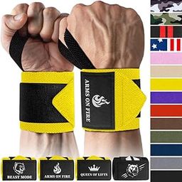 TECEUM Weightlifting Wrist Wraps with Thumb Loop – Yellow – Arms on Fire – 18 inch – Heavy Duty Wrist Workout Brace for Men and Women – Ideal for Powerlifting, Strength Training, Bodybuilding-image-61
