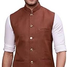 SHOWOFF Men's Solid Rust Slim Fit Nehru Jacket-AC-B-1188_Rust-image-2