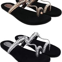 Women's Braided Strap Flip Flops, Black Velvet Footbed, Chain Moti Crystal Embellished-15