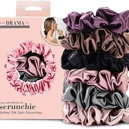Hair Satin Silk Scrunchies Set of 6 for Women | Large Hair Scrunchie for Women | Metallic Ponytail Scrunchies | Premium Silk Scrunchie for Ponytail Holder-1