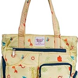 Kozeecub Baby Diaper Bag with Multiple Pockets, Animal Print Design, Pink, White & Yellow, Large Capacity Tote-image-80