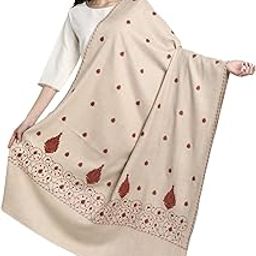 Kashmiri Shawl for Women, Pashmina Style Paper Mache Embroidery Wool Shawls for Winter (Taupe)-image-20