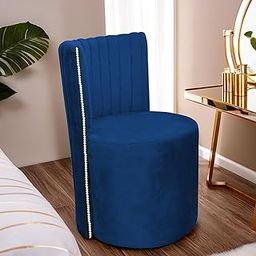 RIBAVARY Luxury Velvet Ottoman Chair Pouffe Stool–Modern Round Soft-Padded Chair for Dining Room, Living Room/Cafeteria Seating/Bedroom and Dressing Area/Ottoman with Backrest (Blue)-image-60