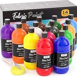 Nicpro 14 Colors Permanent Fabric Paint (16.9 oz, 500 ml) Soft Fabric Paint for Clothes, Non-Toxic Textile Paint for Fabric DIY Crafts, T-shirts, Shoes Jeans Bags Canvas for Kid Adult with Color Wheel-19