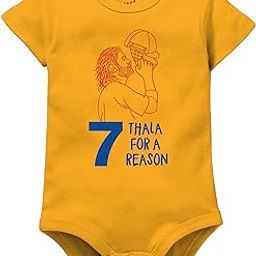 zeezeezoo 7 Thala for a Reason New Born Baby Dress Romper Dhoni Fan IPL, Yellow, Cotton-picture-0