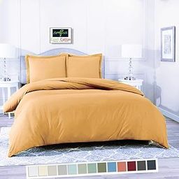 Sofrito Microfiber Ultra Soft Wrinkle Free Duvet Cover/Comforter Cover/Quilt Cover/Blanket Cover with Solid Zipper Closure & Four Corner Ties (Single - 91"x101" - Inches) - Gold-image-11