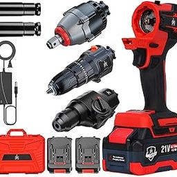JPT Heavy Duty Brushless 3-In-1 Cordless Power Tool Set | 3-Speed Power Unit with Impact Wrench, Impact Drill, and Rotary Hammer Attachment-16