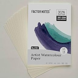 FACTOR NOTES A5 Watercolour Sheet: 300 GSM|30% Cotton | 18 Sheets | Cold-Pressed|Acidfree, Watercolor-14