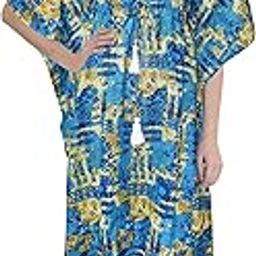 100% Cotton Kaftan for Women (one Size fits All) Firozi Print-image-21