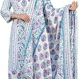 Women'S Floral Printed With Sequence Work Straight Cotton Blue Stiched Kurta Pant With Dupatta | Salwar Suit For Women-picture-28