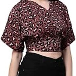 Women Red and Multi Animal Printed Polyester Regular Smart Casual Crop Tops-picture-5