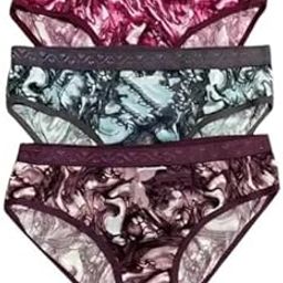 Women's Marble Print tigher Bikini Panties, 3 Pack, Pink and Blue-picture-10