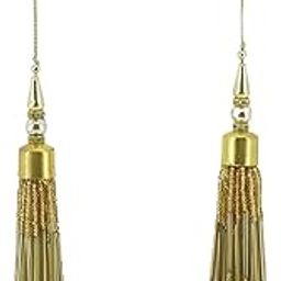 Golden Glass Beads and Stones Hanging (Pack of 1 (2 Pieces)) Fancy Tassel Latkan for Lehenga, Blouse, Saree, Dress, Frock, Suit, Dupatta, & Much More (Size: 21 cm)-picture-28