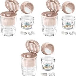 HANNEA® Pill Box with Tablet Cutter and Grinder Travel with Drinking Cup 4 in 1 Two Built-in for Large Pills Vitamins Cod Liver Oil Supplements Medication 3PCS-image-43