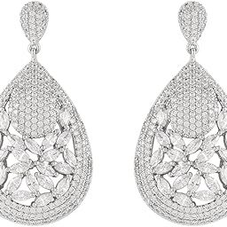 Silver Rhodium-Plated Cubic Zirconia Array Drop Earrings For Women-image-51