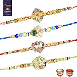 Designer Rakhi Set of 4 With Roli Chawal and Greeting Card For Rakshabandhan | Rakhi For Brother | Rakhi For Kids | Bhaiya Rakhi | Bhabhi Rakhi | Sister Rakhi | Pack of 4 Rakhi Set-image-17