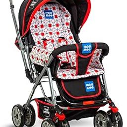 Mee Mee Little Explorer Advance Baby Stroller/Pram for 0 to 3 Years, New Born/Kid, 5 Point Safety Harness, Adjustable backrest, 360 Wheel, Large Storage Basket, Reversible Handlebar Net (Dotted Red)-9