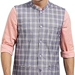 (Since 1958, Mens Cotton Blend, Checked Nehru Jacket-30