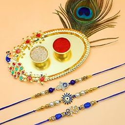 JAIPUR ACE Rakhi Combo Set of 3 Evil Eye Rakhi s with Greeting Card, Designer Holder/Puja Thali with 2 Bowls Katori for Pooja Tilak for Bro/Brother/Bhai/Rakshabandhan (Bhaiya Bhabhi).-image-12