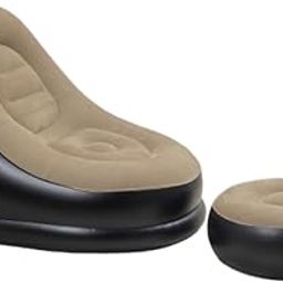 Inflatable Lounge Chair with Ottoman, Indoor Air Sofa Set, Black and Brown-image-72