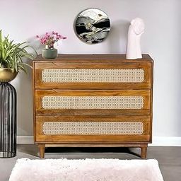 PRIYANKA ART Solid Wood Rattan Chest of Drawer | Chest of Drawer with Natural Cane/Rattan | Drawer Chest with 3 Drawers | Wooden Storage Cabinet | Mango Wood, Light Brown Finish-image-28