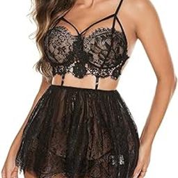CLU Genix Women's Lace Babydoll Lingerie Set | Hot Transparent Nightwear for Honeymoon | Sexy Backless Sleepwear Dress for Women & Girls-image-10