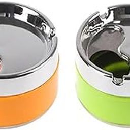 Honbon Plastic Base Stainless Steel Finishing Tabletop Ashtray With Rotating Lid Windproof Smoking Accessory for Home & Office Decor(Multicolor 01)-image-96