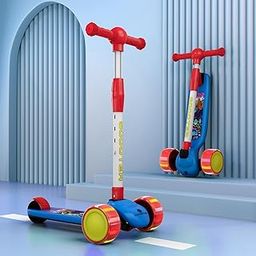 StarAndDaisy Kick Scooter for Kids 3-12 Years / 3 Wheels Kids Scooter with LED Light, 4-Level Height Adjustable Handle Height, Foldable Design, Extra-Wide Deck, Rear Break -(Red)-image-109