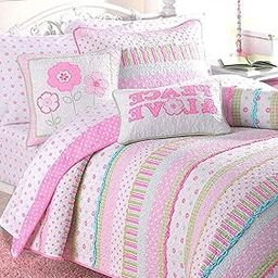 Cozy Line Home Fashions Pink Ruffle Flowers Polka Dot Girl 100% Cotton Reversible Quilt Bedding Set, Coverlet, Bedspread for All Seasons (Twin - 5 Piece)-image-24