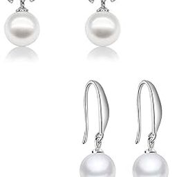 Pearl Earrings for Women 2 Pairs Combo Drop Earrings Rhodium Plated White Plear Silver Drop Earrings for Women and Girls-image-1
