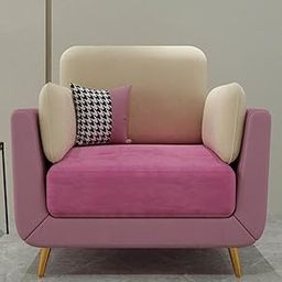 City Wood Palace One 1 Seater Sofa Set for Living Room Grey-Beige | Single Person Seat Sofas | Fabric Sofa 1 Seater Couch for Guest Room Bedroom Office (Pink & Beige)-image-1
