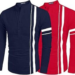 Men's Cotton Blend Solid Regular Shirt (KURTA1100_Navy Blue-RED-image-4
