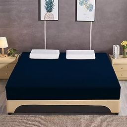 Blue Waterproof Mattress Protector | Ultra-Soft Terry Cotton Fabric | Premium Bold Blue Color | Breathable, Noiseless & Washable Bed Cover | Deep Fit Elastic Corners | Stylish Bedroom Essential.-image-8