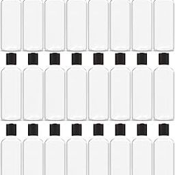 200ml Squeeze Bottle with Flip Top Cap, Empty BPA-Free Refillable Container For Shampoo, Lotions, Liquid Soap, Creams, Liquid Cosmetic Travel Size Transparent Bottle, Black Flip-Top, Set of 24-0