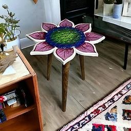 Daim® Beautiful Antique Wooden fold-able Side Table/end Table/Plant Stand/Stool Living Room Kids Play Furniture Table Flower Shape (Pink)-picture-31