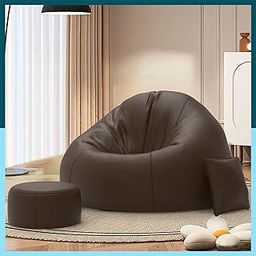 Biggie Bean Bag with Beans Filled 5XL Bean Bag Sofa with Free Cushion and Footrest - Official : PlushPod Combo (Matching Color : Regular, Brown)-picture-17