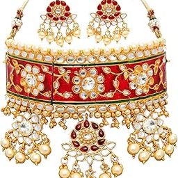 Padmavti Inspired Pearl Gold Plated Kundan Choker Necklace Set for Women (N72836GLDPJ042018_JAN21), free size-image-7