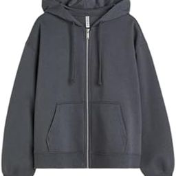 Solid Long Sleeves Hooded Neck Sweatshirt with Kangaroo Pocket Zipper Jacket for Women's-65
