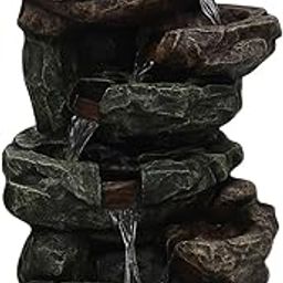 Decorative Rock Waterfall Fountain, 7-Tier Indoor Water Feature, Black and Brown Stone Design-image-52