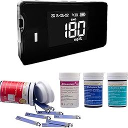 amiciCare 4 in 1 Health Monitoring Device, Cholesterol Hemoglobin Uric-Acid and Blood Glucose Meter with 40 Lancets 4 * 10 Test Strips-1